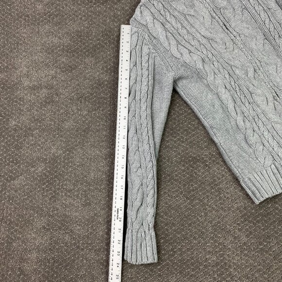 LL Bean Full Zip Cardigan Sweater Women's Medium Gray Cable Knit Chunky 517893 - Picture 11 of 12